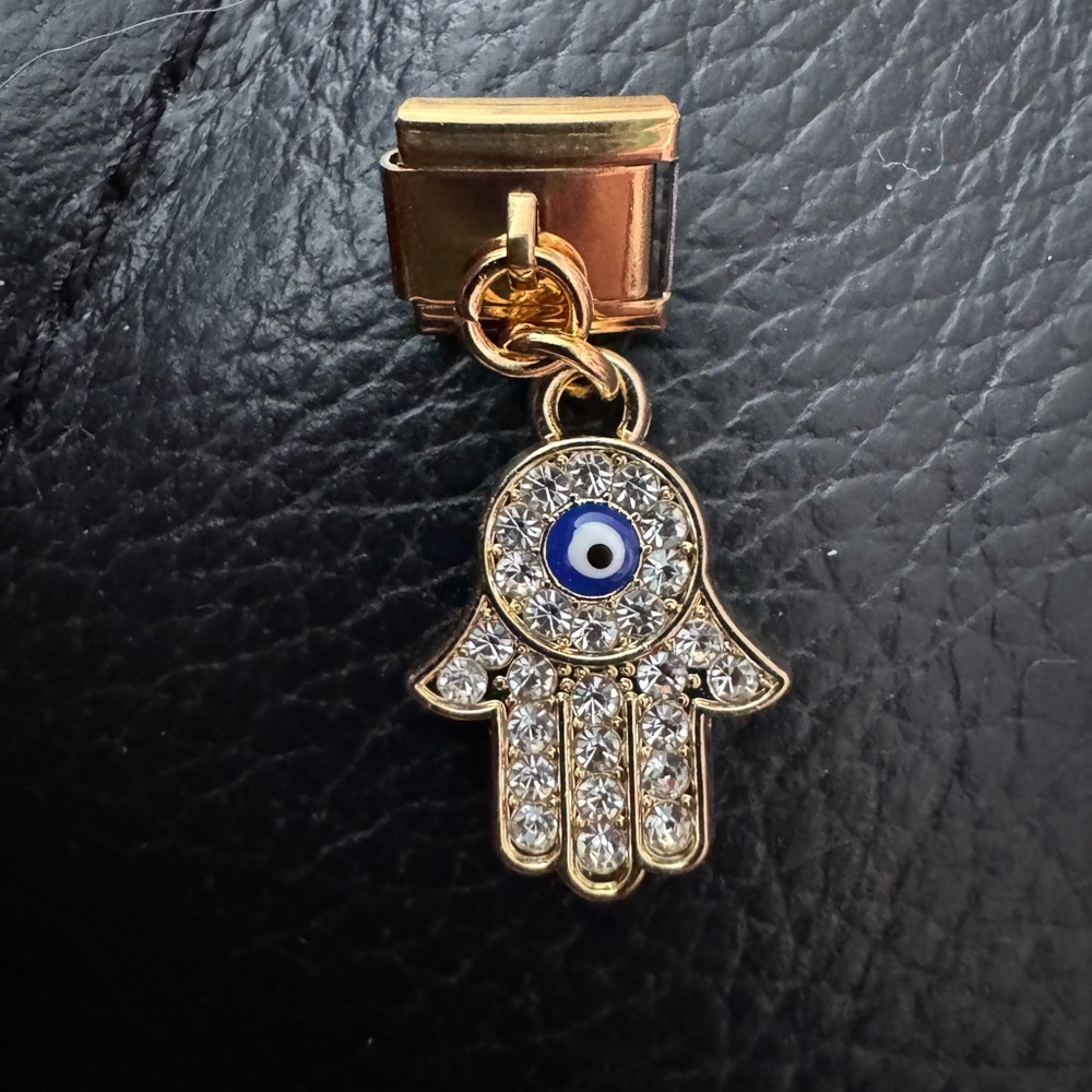 Crystal Hamsa Evil Eye Italian Charm Link – Symbol of Protection